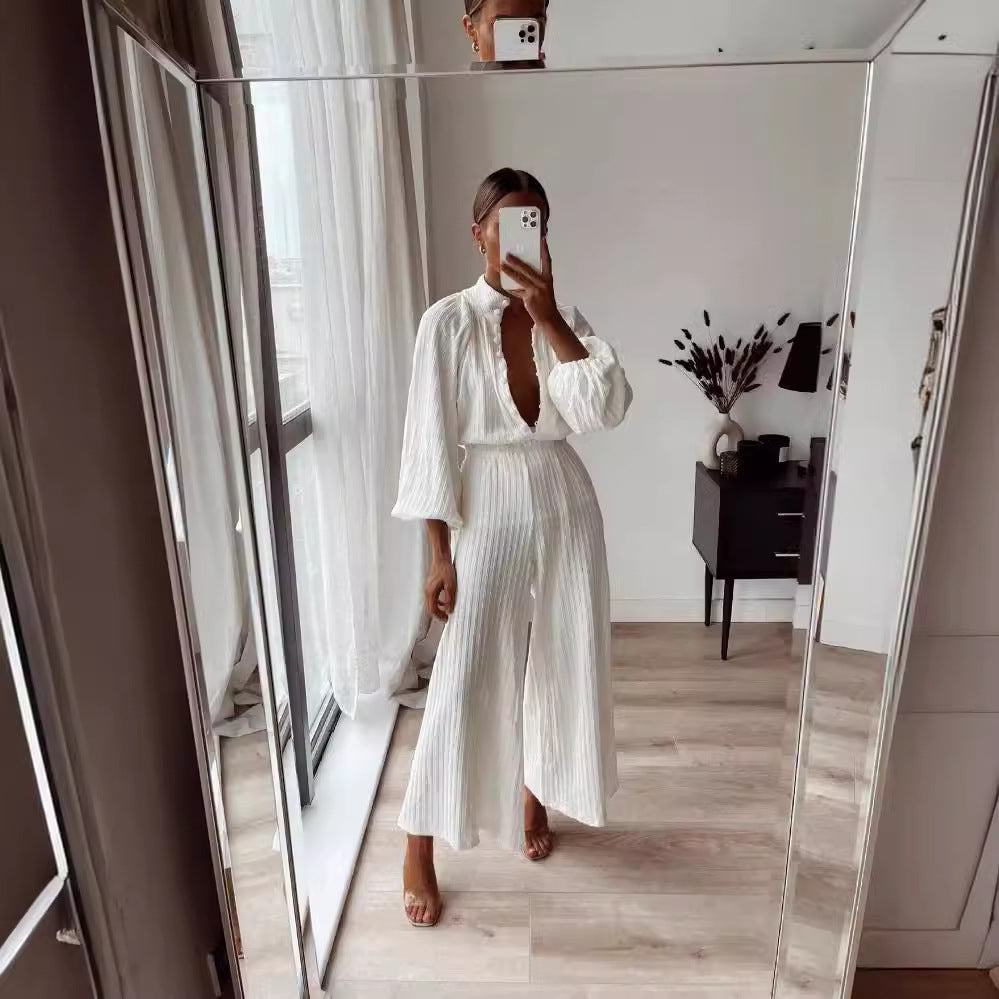 Women's Layering Top Shirt Trousers Suit