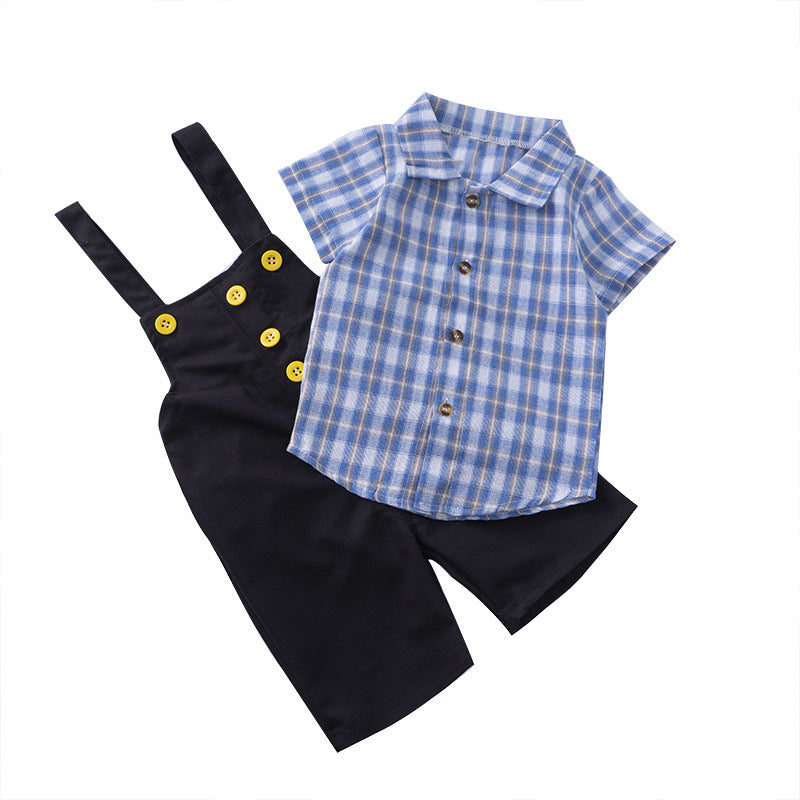 Neuer Sommer Jungen Kinderkleidung Koreanischer Stil Trägeranzug Kurzarm Zweiteiliges Set