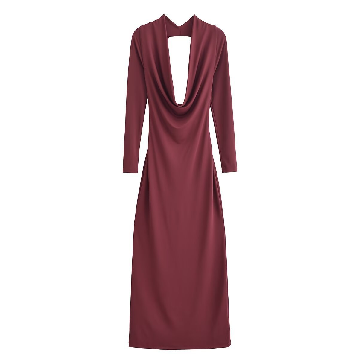 Rückenfreies, figurbetontes Faltenkleid mit langen Ärmeln