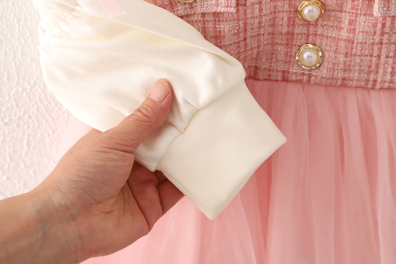 Girls Spring and Autumn New Dress Korean Style Fashionable Princess Dress Fake Two-piece Strap Skirt