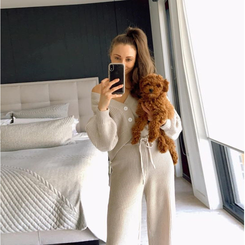 Mode Damen bekleidung Langarm Pullover und Hose Zweiteiliges Set