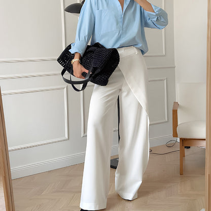 High-Waist Weite Bein Lässige Hose mit Weißer Naht für Pendler