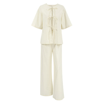 Pure Cotton Tied Fashion Suit Niche Apricot Simple