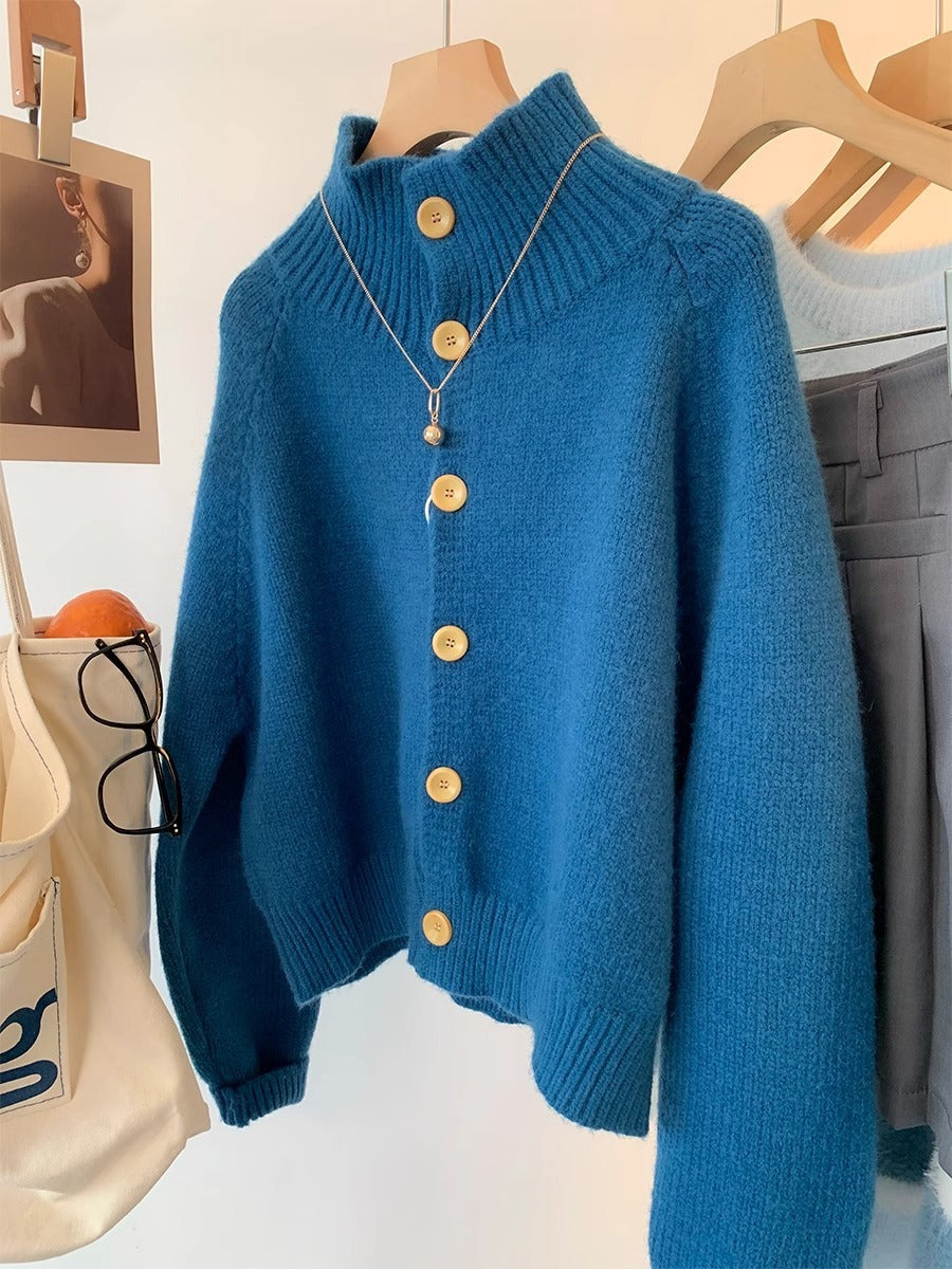 High-collar short sweater coat