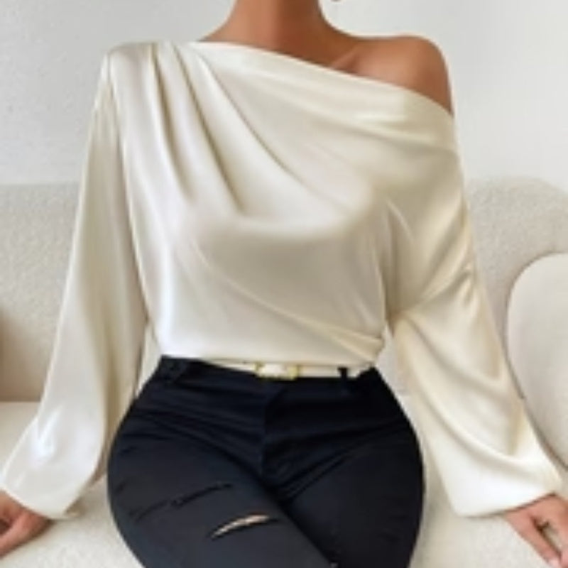 Damen Langarm-T-Shirt mit Schulterdesign und asymmetrischem Pullover-Top