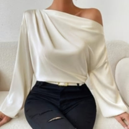 Damen Langarm-T-Shirt mit Schulterdesign und asymmetrischem Pullover-Top