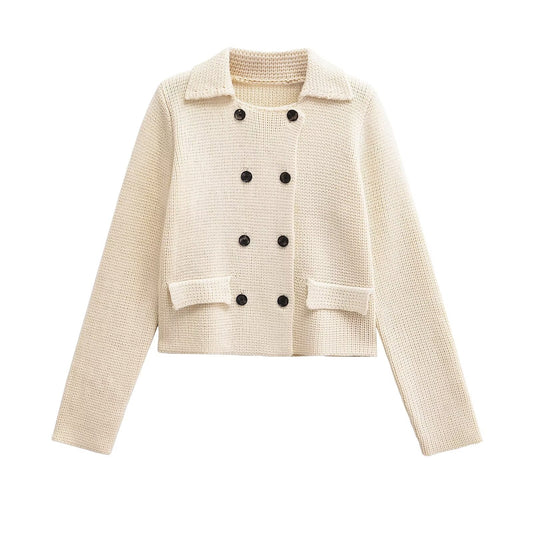 Damen Einfarbige Stitch Kragen Strickjacke Mantel