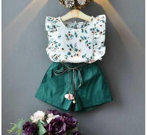 Sommer Kinderkleidung Großes Schleifen T-Shirt Shorts Kleidung Set