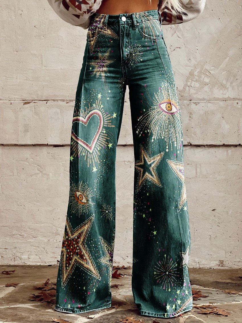 Hose mit weitem Bein Thermotransfer-Schlaghose Simulation Denim-Hose