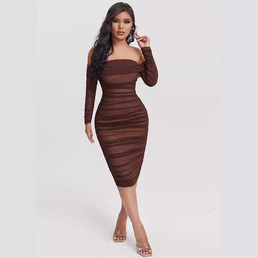 Damen Kleid mit schrägem Schulterdesign, Figurbetont