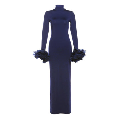 Modisches High-Collar Figurbetontes Sexy Kleid mit Schlitz