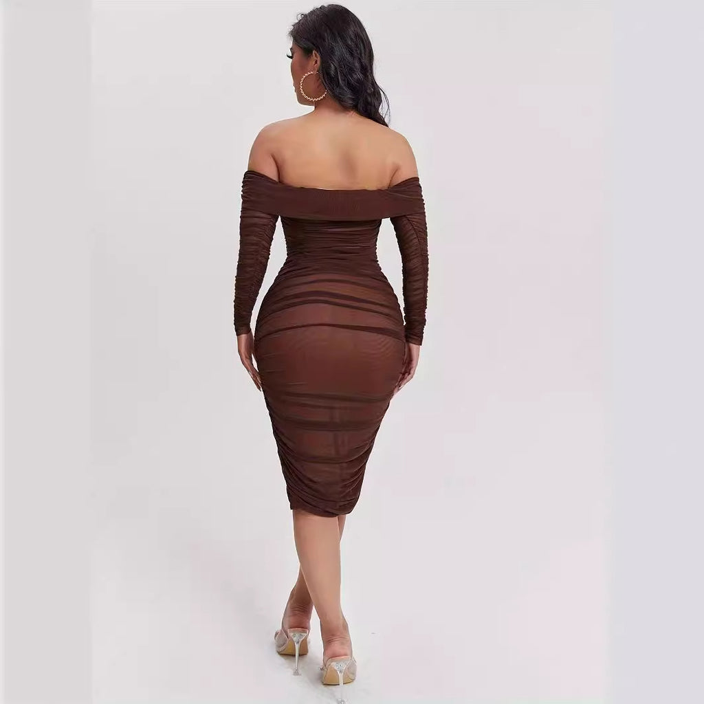 Dress with slanted shoulder design