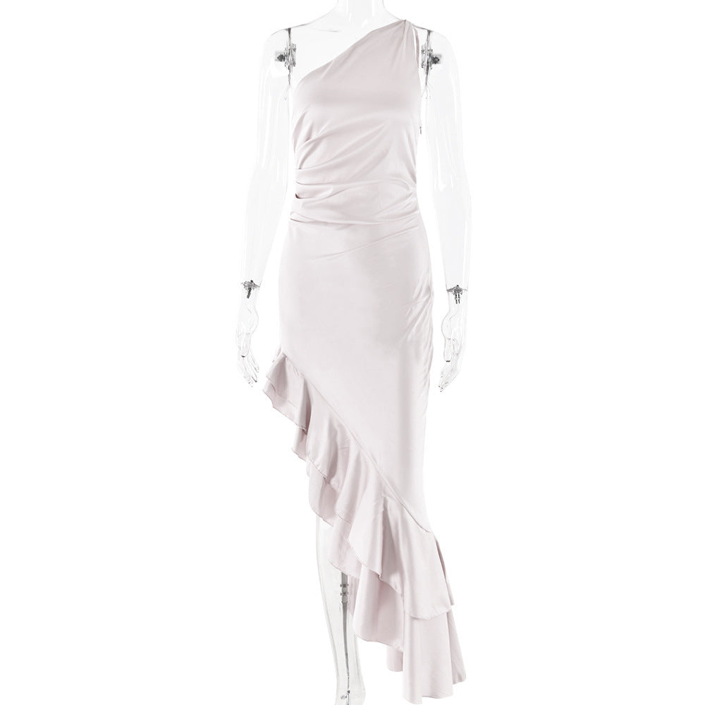Dress with slanted shoulder design
