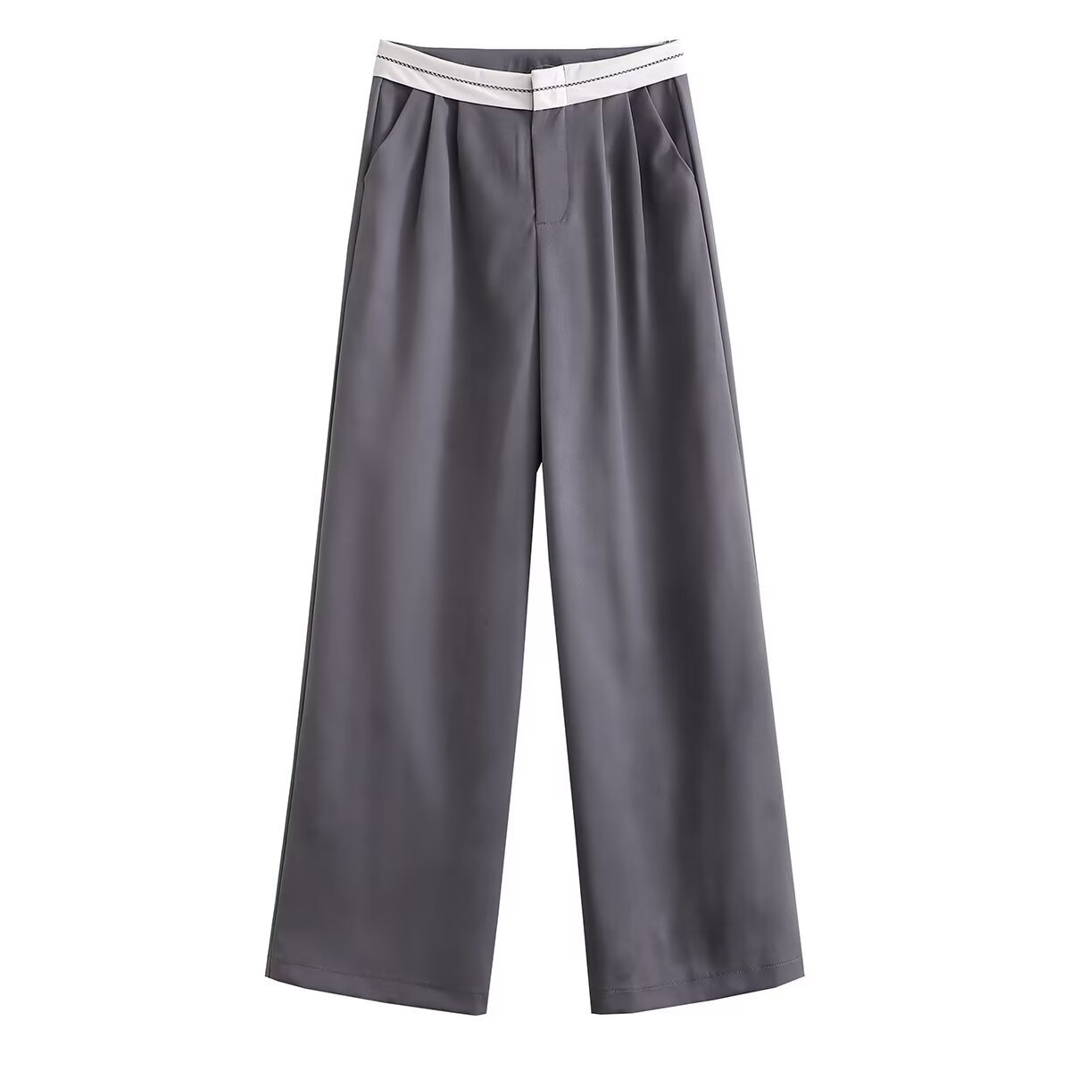 Mehrfarbige High Waist Gerade Hose in Uni- und Kontrastfarben, Lässig