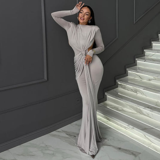 Damen Langarm Schlankmachendes Kleid