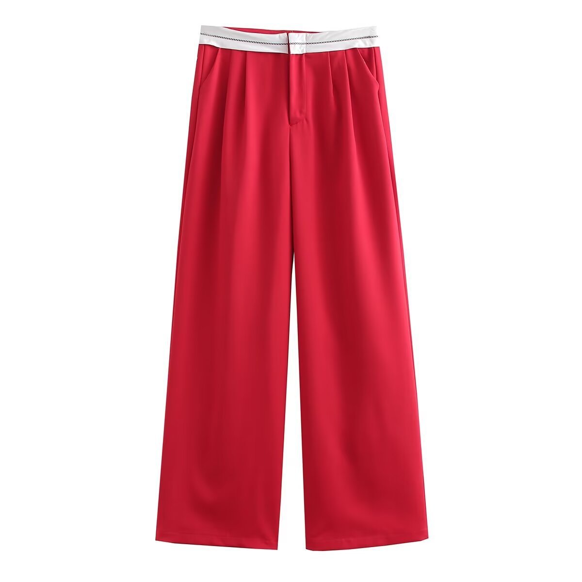 Mehrfarbige High Waist Gerade Hose in Uni- und Kontrastfarben, Lässig