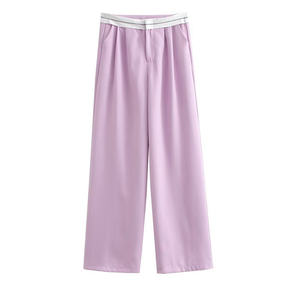 Mehrfarbige High Waist Gerade Hose in Uni- und Kontrastfarben, Lässig