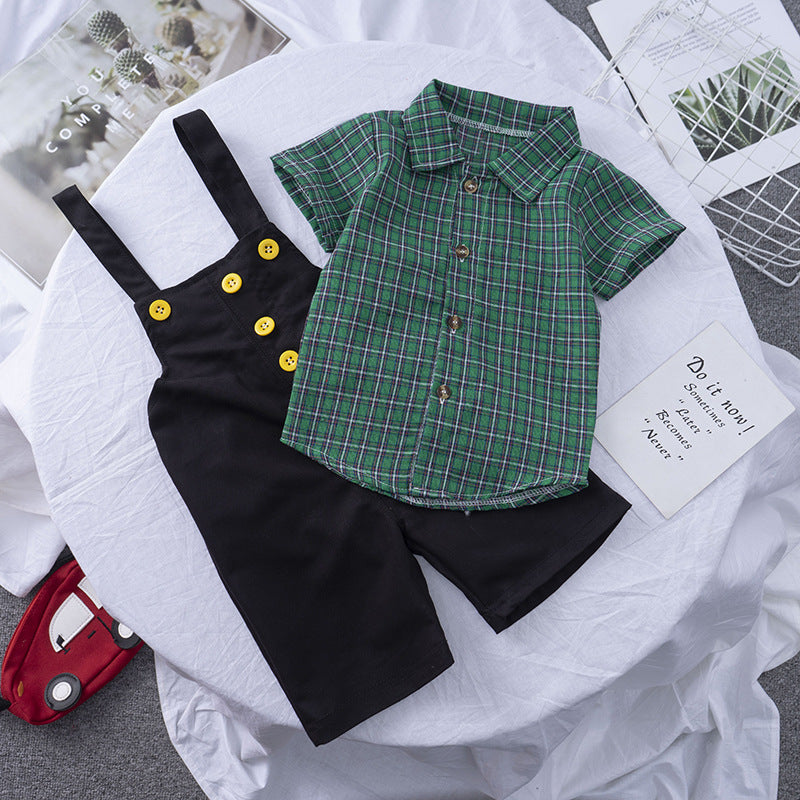 Neuer Sommer Jungen Kinderkleidung Koreanischer Stil Trägeranzug Kurzarm Zweiteiliges Set