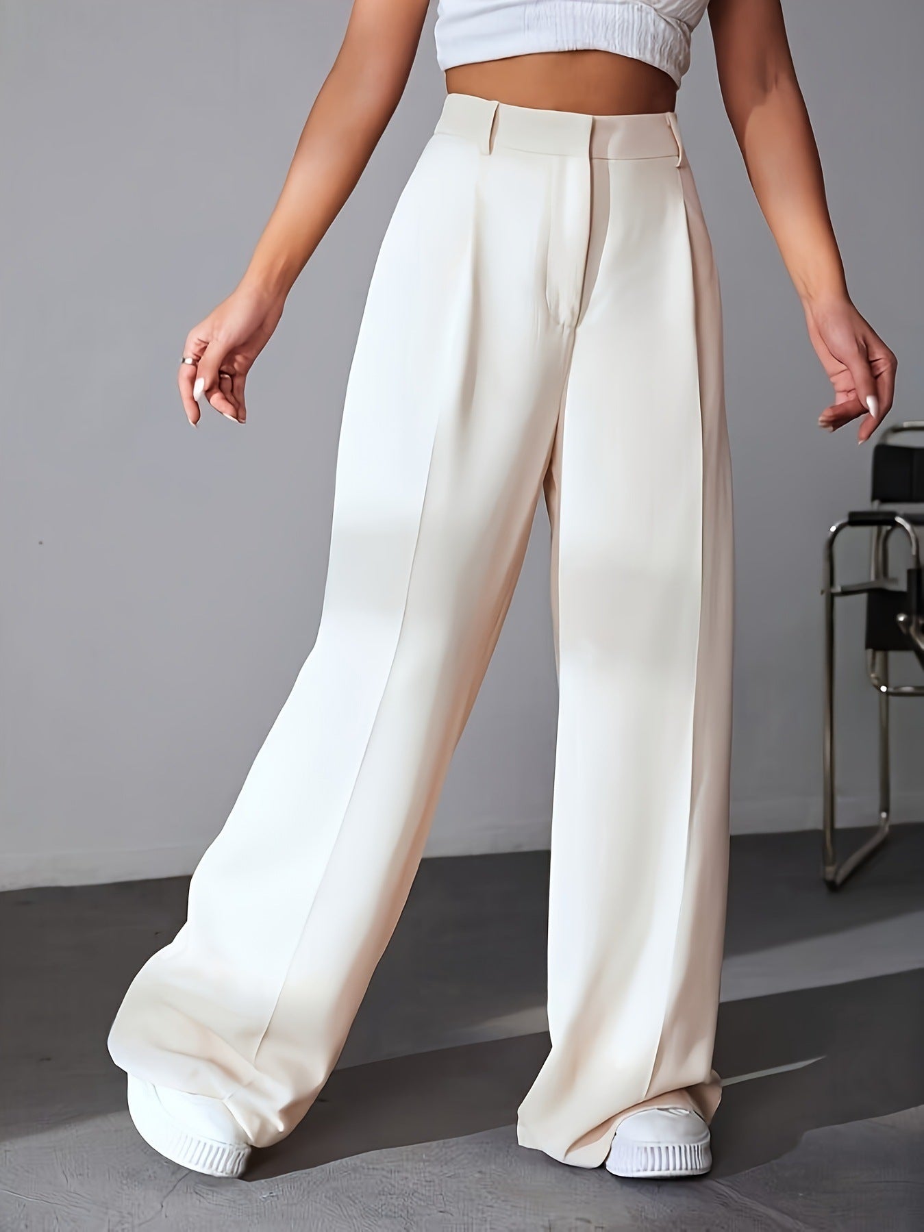 High-Waist Weitbein-Hose mit Schlankeffekt – Locker Fallende Gerade Mop-Hose