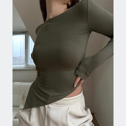 Damen Herbstmode Langarmshirt in Uni-Farbe – Lässiger Stil
