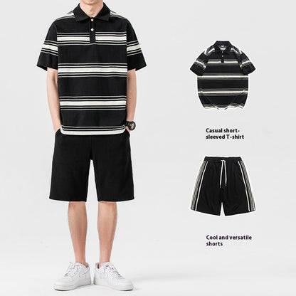 Summer suit two-piece with short sleeve and shorts for sports