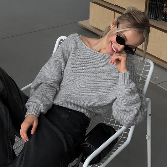Europäischer und Amerikanischer Freizeitstil Einfarbiger Pullover Casual