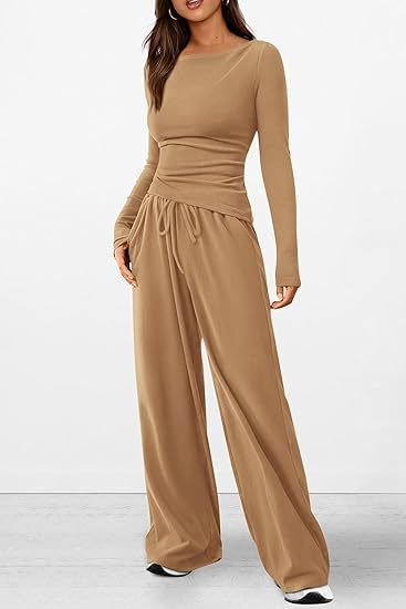 Lässiger Anzug Asymmetrisch Lang ärmel iges T-Shirt Weite Bein hose Sport bekleidung