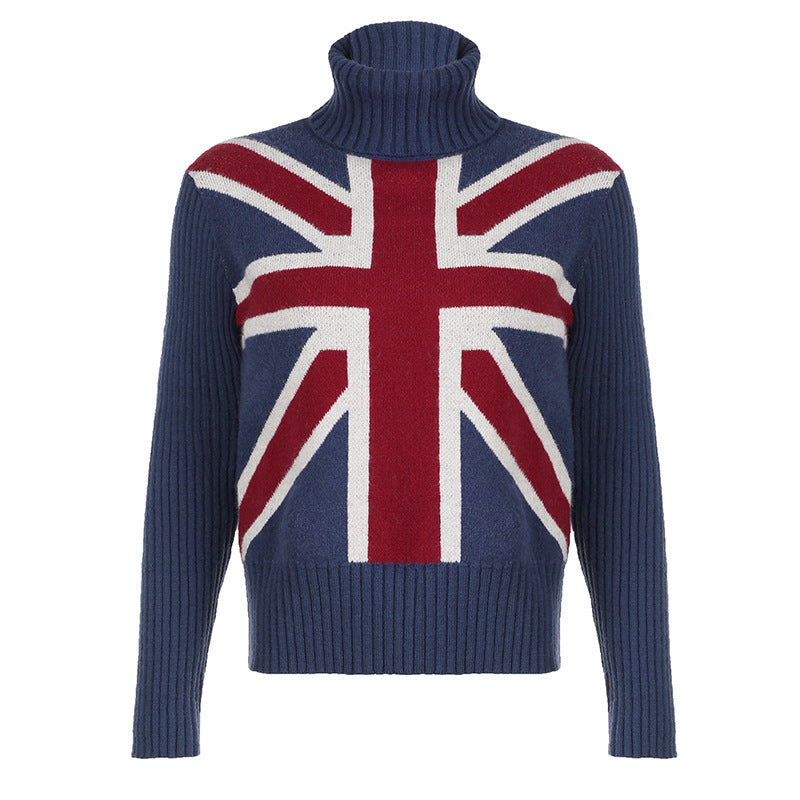 Damen Amerikanischer Stil Kontrast Turtleneck Pullover