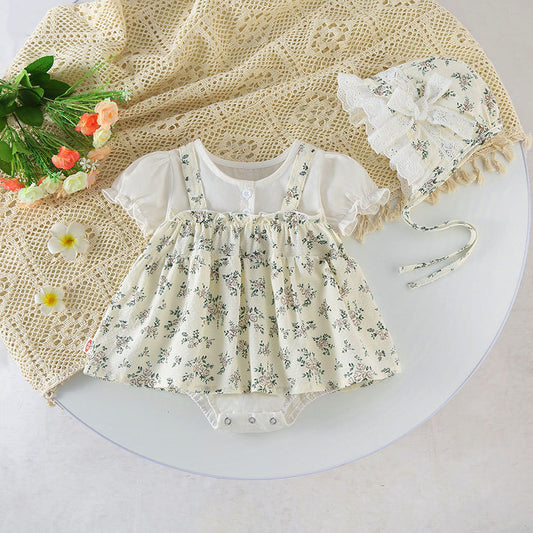 Summer Clothes for Baby Girls Princess Super Cute Thin Bodysuit Printed Short Sleeve Internet Celebrity Romper