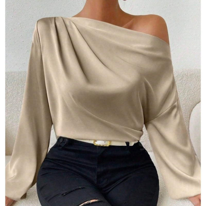 Damen Langarm-T-Shirt mit Schulterdesign und asymmetrischem Pullover-Top