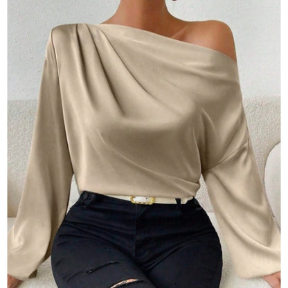 Damen Langarm-T-Shirt mit Schulterdesign und asymmetrischem Pullover-Top