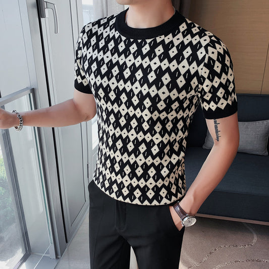 Rundhals atmungsaktiv lässig schlank koreanischer T-Shirt mit Halbärmel-Pullover im unteren koreanischen Stil