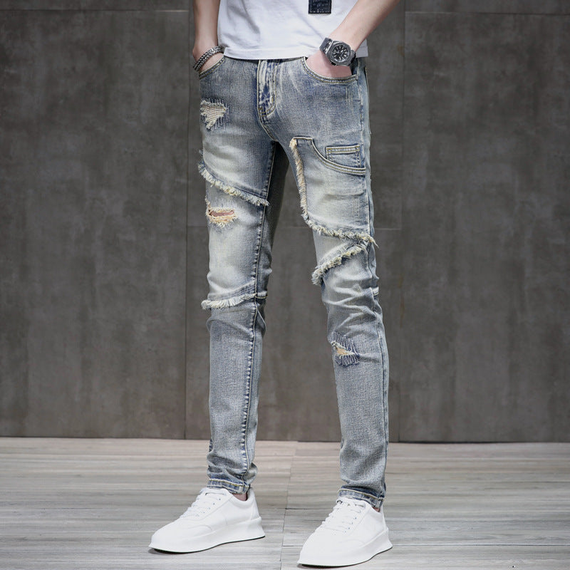 Distressed rohe Saum zerrissene, nähende Stretch-Jeans hosen