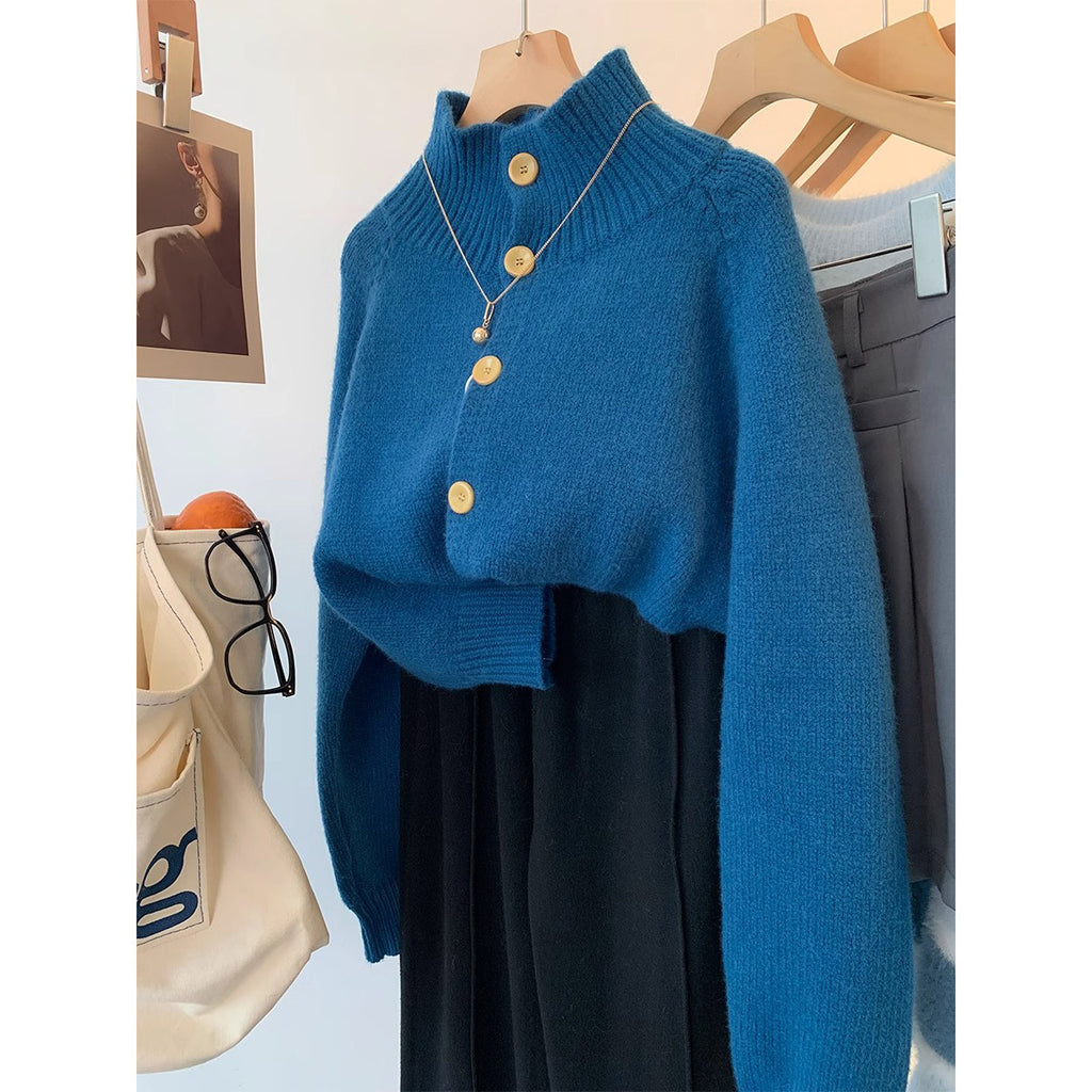 High-collar short sweater coat