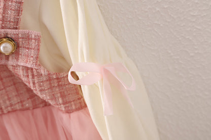 Girls Spring and Autumn New Dress Korean Style Fashionable Princess Dress Fake Two-piece Strap Skirt