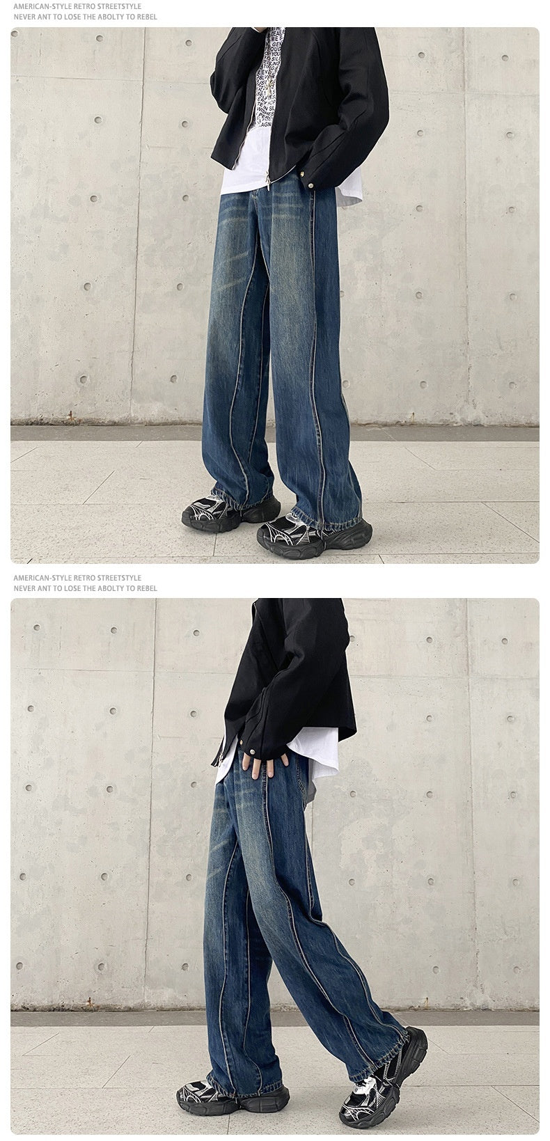 Lose gerade High Street Wave Line gewaschene Jeans