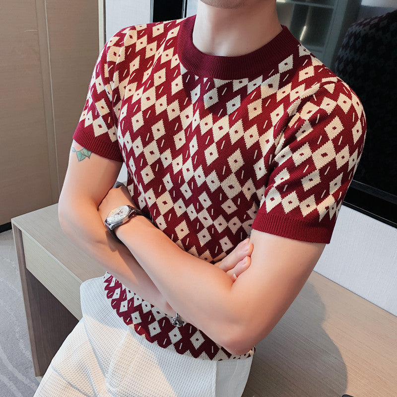 Round neck breathable casual slim Korean T-shirt with half sleeve sweater bottom Korean style