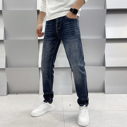 Herren-Jeans, lässig, schmal geschnitten, mit geradem Bein und elastischem Bund