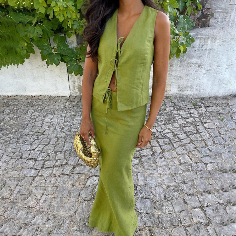 Sleeveless Lace-up Vest Top Women's Suit