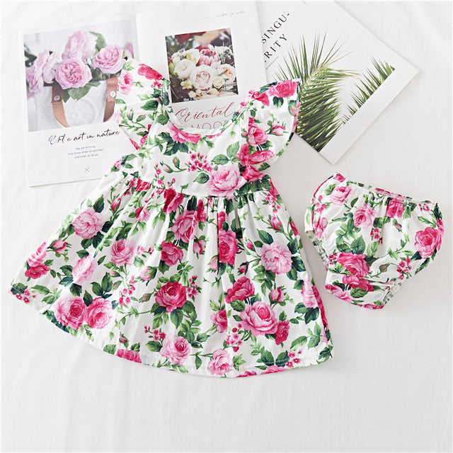 Baumwoll-Babykleid mit Rüschen und Blumenmuster