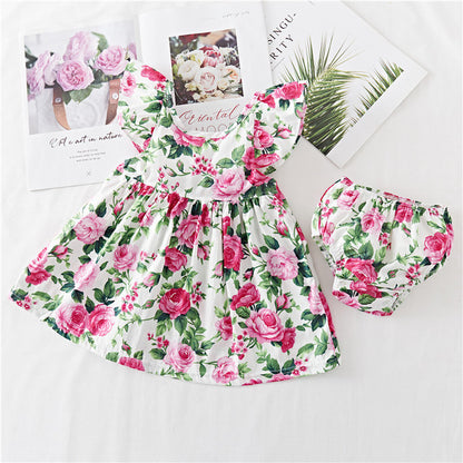 Baumwoll-Babykleid mit Rüschen und Blumenmuster