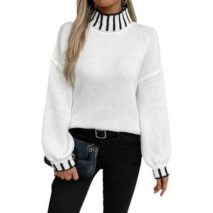 Lockerer Pullover Retro Farbkombination Turtleneck Pullover