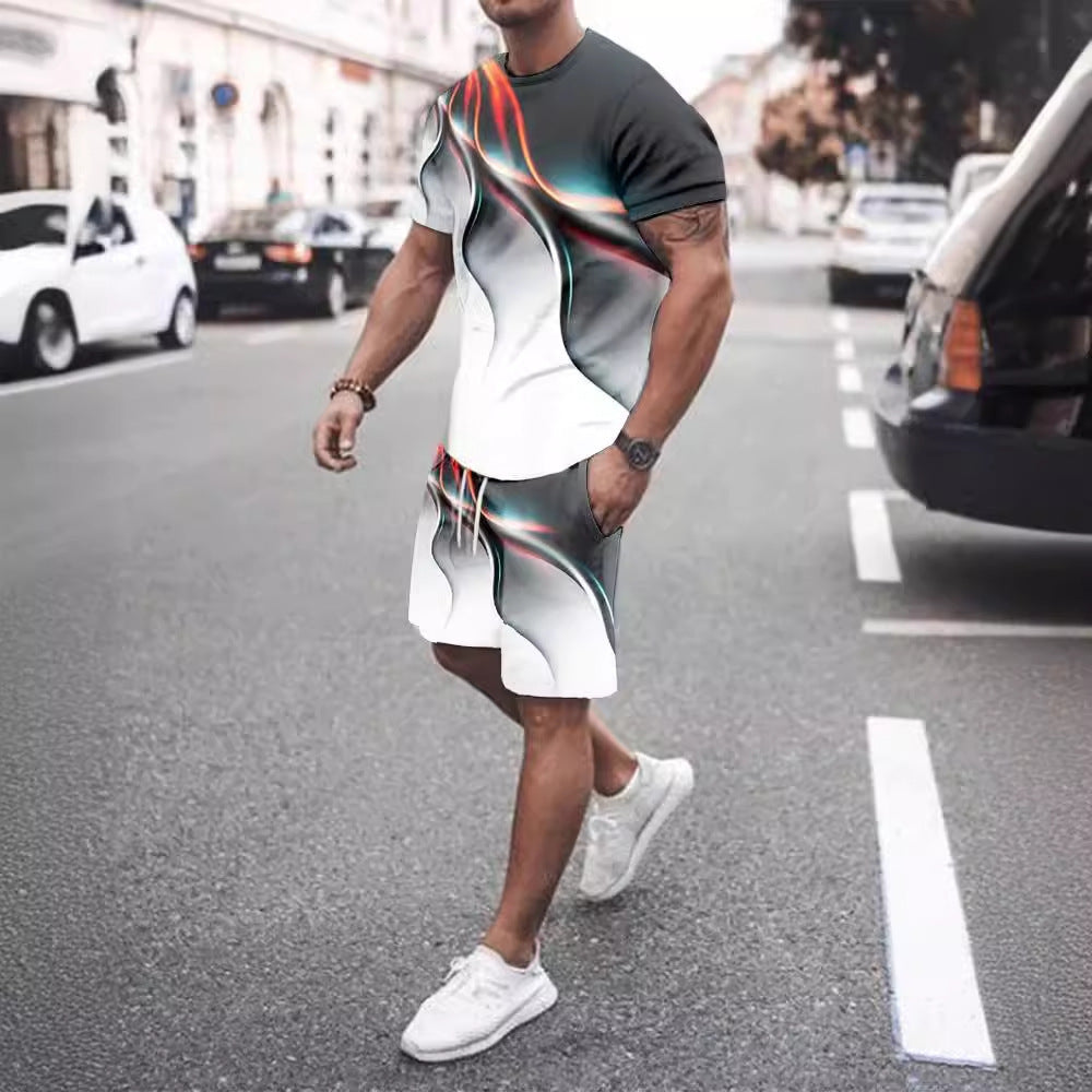 Men's Casual T-Shirt and Shorts Two Piece Set with Print Sportswear