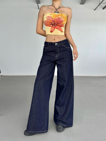 Modische Amerikanische Retro-Jeans mit Weitem Bein für Damen
