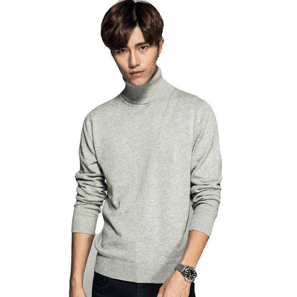 Einfarbiger Langarm-Rollkragenpullover, Herren-Basic-Sweater