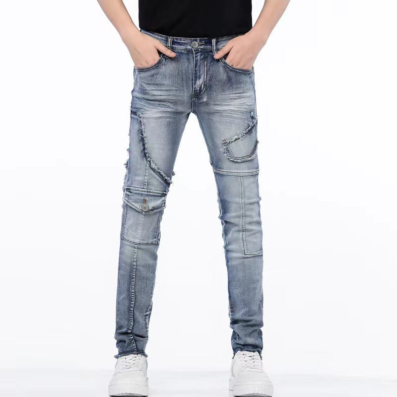 Distressed rohe Saum zerrissene, nähende Stretch-Jeans hosen