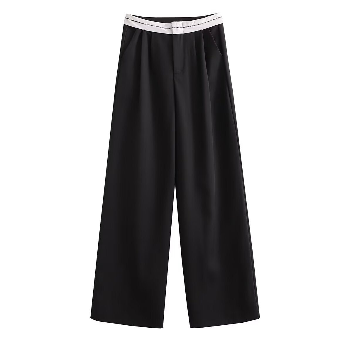Mehrfarbige High Waist Gerade Hose in Uni- und Kontrastfarben, Lässig
