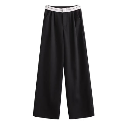 Mehrfarbige High Waist Gerade Hose in Uni- und Kontrastfarben, Lässig