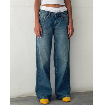 Retro niedrige Taille nicht elastisch gewaschene gerade Jeans für Frauen