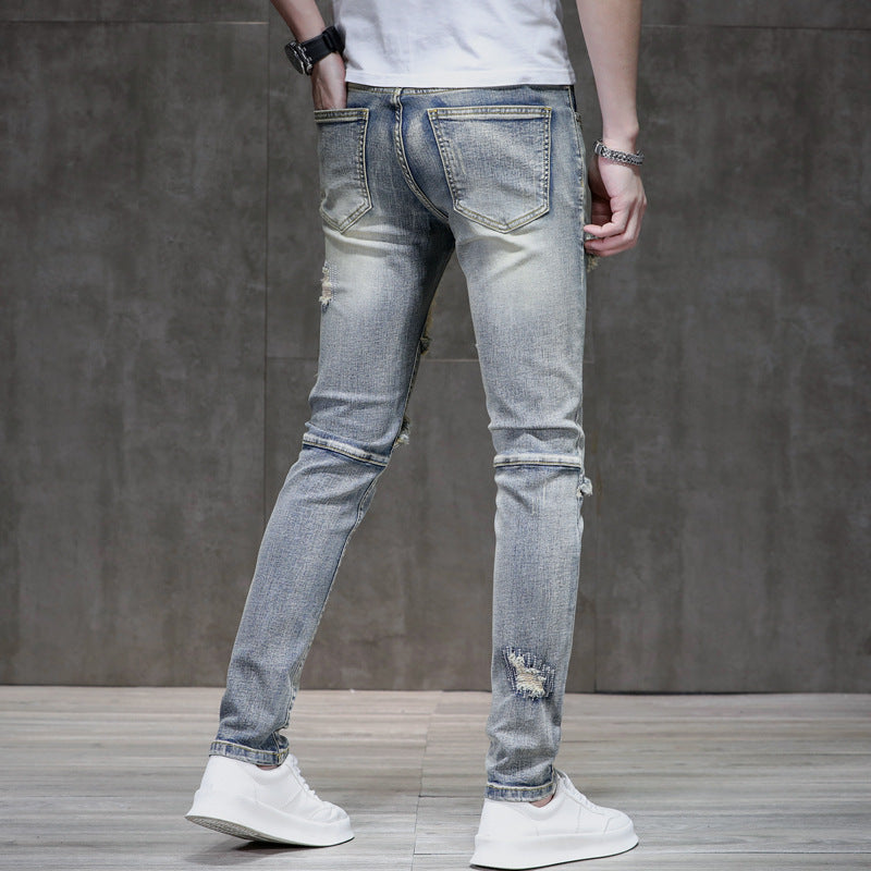 Distressed rohe Saum zerrissene, nähende Stretch-Jeans hosen